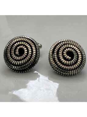 Vintage Spiral Design Cufflinks In Silver & Gold-Tone Metal With Textured Finish